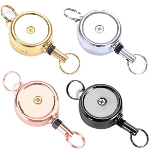 HYFZOD 4 Pièces Porte Badge Enrouleur, Porte Clef, Porte-clés Retractable, cordon rétractable Avec Enrouleur de Ceinture, Enrouleur Badge Pour Porte Clés Porte Badge de Carte D'Identité