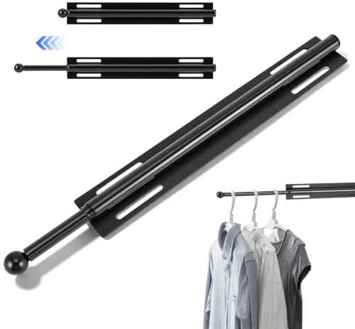 Ausziehbare Kleiderstange - Verstellbare Garderobenstange in 12 Zoll | Platzsparende Teleskopstange für Kleiderschrank, Metall 21mm, für Hosen & Hemden, Schwarz