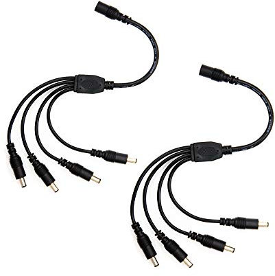 2 Pack 1 Female to 4 male 5.5mm X 2.1mm CCTV DC Power Connector Supply Splitter Cable