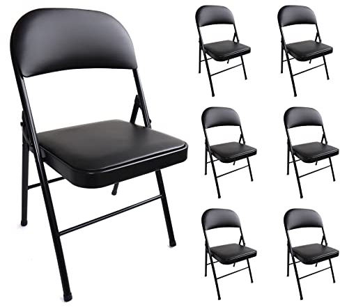 Stalwart - 6er Set stabile Klappstühle bis 130 kg belastbar Stuhl klappbar Metall Klappstuhl Gepolstert Kunstleder schwarz für Gäste und Veranstaltungen, 6 Stühle