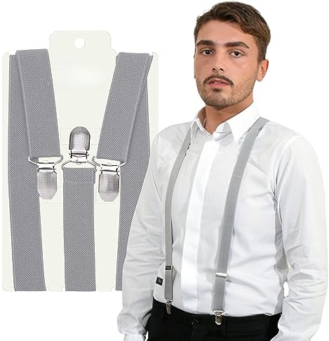 Basic Sense Braces for Trousers 25mm 1in Y Back 3 Clips Suspenders Men | Available in 18 colours - clip on trouser brace with heavy duty metal clips, fits up to 6ft 2in (188cm)