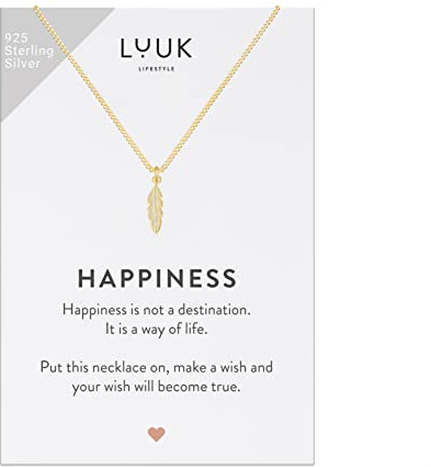 LUUK LIFESTYLE 925 Sterlingsilber Halskette Feder Anhänger, Gold | Schutzengel, Boho & Hippie Stil, Minimalistisches Design, Wasserfest, Hypoallergen, 50cm Verstellbare Kette
