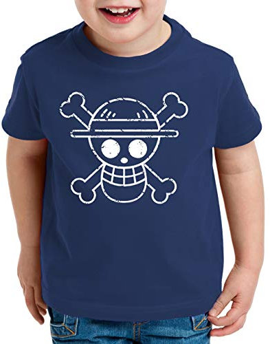 Logo Bruch Zorro One Manga Kinder Ruffy T-Shirt Anime Piece, Kinder T-Shirt Größe:122-128 (7-8 Jahre), Kinder Farben:Dunkel Blau