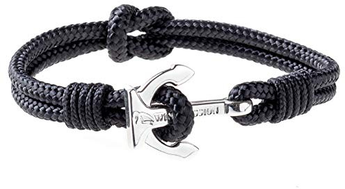 Wind Passion Premium Anchor Black Bracelet Durable Nautical Rope Cuff Wristband for Men Women, XX-Large Size