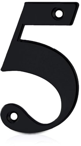 XFORT Matt Black Front Door Number 5, House Number Suitable for All Door Types including Wooden, uPVC, and Composite.