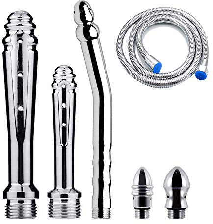 Pomme de douche en métal avec système de buse lavante - tuyau 150 cm pour kit nettoyage côlon (3 styles)