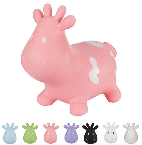 Hoppimals Tootiny, Juguete Hinchable para Saltar y Jugar para Niños Mayores de 1 año, Vaca Rosada, Bomba Incluida en Nuestra Caja Regalo. Juguete Duradero Incentivar y Ayudar a Andar.