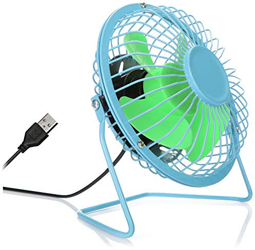 com-four® Ventilatore da scrivania USB, mini ventilatore silenzioso per l'ufficio e la scrivania, ventilatore da stand fresco in colori estivi felici (blu verde)