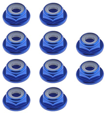 be in your mind 10x M4 Écrous à Bride en Alliage d'aluminium Insert Écrous Hexagonaux Autobloquants pour 1/10 Échelle RC Voiture Camion Buggy Crawler Roues Pièces de Rechange Bleu Royal
