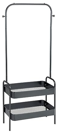WENKO Kleiderständer Kali, schmale Standgarderobe aus Metall mit Kleiderstange, 2 tiefen Ablagekörben für Schuhe, Accessoires, zusätzlichen Haken, ideal für Nischen, 75x165x30 cm, Schwarz, 69795800
