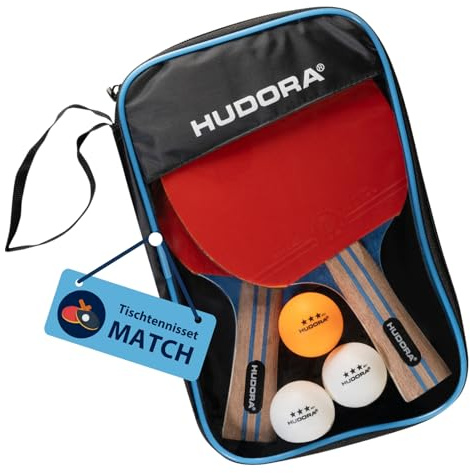 HUDORA Set Match da ping pong, set da ping pong di pregio con 2 racchette e 3 palline, set di racchette da ping pong con borsa per custodia, racchette da ping pong adattii per esperti