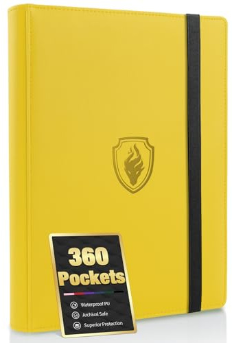 Premium 9 Pocket Card Binder for 360 Cards, Fabmaker PU Cover Trading Card Binder, Sturdy Card Collection Album, Sleek Card Holder Folders for Game Cards & Sports Cards, Yellow