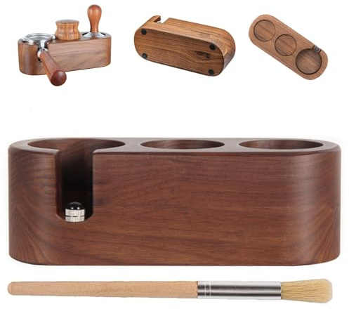 Tamperstation,Kaffee-Stampfstation Holz,Kaffeefilter Tamper Halter Portafilter Mat Stand für 51-54mm,3 Löcher Rutschfeste Kaffeestampfmatte Verteiler,Tamper Station für Kaffeemaschine,Barista Zubehör