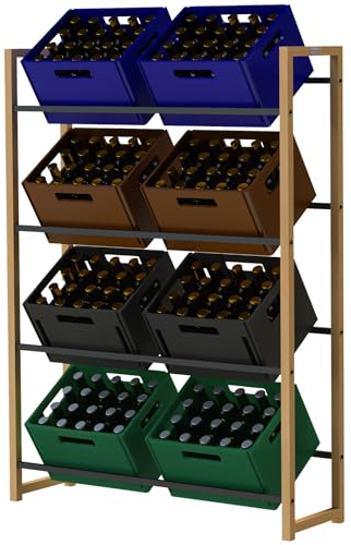 holz4home® Getränkekistenregal aus Bambus I 8 Kisten I inkl. Metallablage I Schwarze Metallstreben I Kellerregal Getränkeregal für Küche & Keller