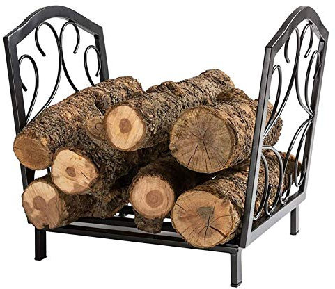 Portalegna per caminetto vintage 17,7×13,7×15,7 pollici, supporti per legna da ardere in ferro battuto per barbecue a legna, facile montaggio
