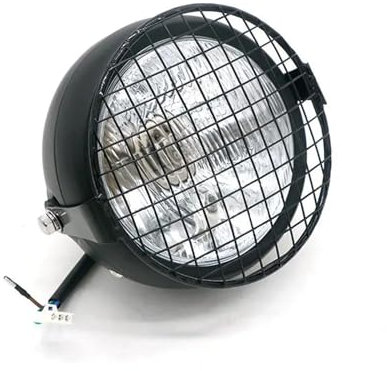 QLASIC Motocicleta Led Faro Para motocicleta Cafe Racer, Kit de lámpara de faro delantero halógeno de 35W con rejilla metálica negra Retro, compatible con (Color : White lens)