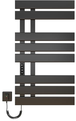 Apdet Portasciugamani Elettrico, Scaldasalviette Intelligente a Temperatura Costante, Scaldasalviette Elettrico Bagno Nero Opaco, Temperatura Regolabile, Risparmio Energetico-Black Left
