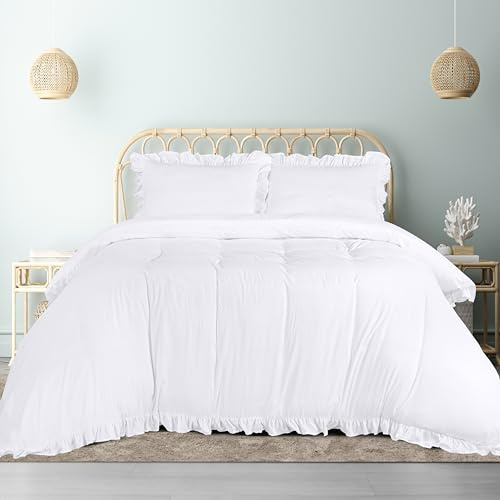 Utopia Bedding Ruffle Duvet Cover - King Size (White) | Duvet Cover Set with Pillowcases - Soft Microfibre Polyester Ruffle Bedding