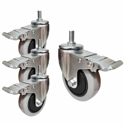 ZYBOWAYL 4er Set Rollen aus PU, 100mm Industrielle Schwerlastrollen mit M14 Gewinde, Leise Transportrollen, 360 Grad Drehbar Möbelrollen mit Bremse, Werkbank Ersatz Rad (Color : 4 brake)