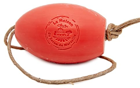 Maison du Savon Savon de Marseille – französische Seife an einem Seil – natürliche und umweltfreundliche Handwäsche – hergestellt mit Bio-Arganöl – Erdbeerduft – 270 g Riegel