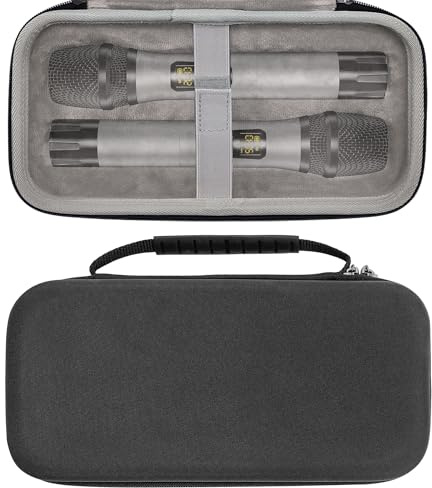 Musiin Aufbewahrungsbox für Zwei Mikrofone, kompatibel mit Bietrun SY-WXM-2, WXM02, WXM19, WXM31, BLX2 PG58, tragbare Hartschalen-Mikrofontasche, Reiseschutztasche mit Kabelfach (schwarz) | WXM02, WXM19, WXM31, BLX2 PG58, Hartschalen-Mikrofon tragbare Tasche, Reiseschutztasche mit Kabelaufbewahrung