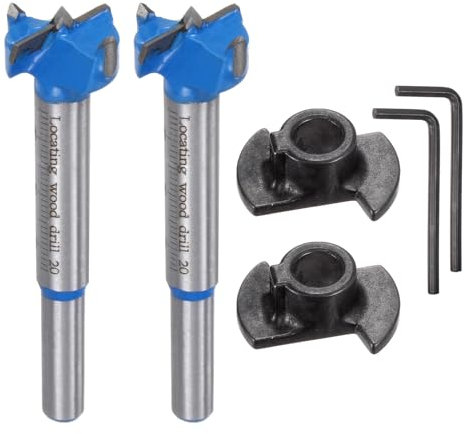 sourcing map 2 punte Forstner per trapano da 20 mm, Accessori in carburo di carburo, per legno, con codolo rotondo, con chiave per la lavorazione del legno e la foratura