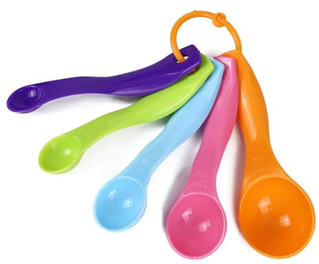 DHWEKU 5 cucharas de medir con 1 rascador, cuchara de cocina, cuchara de comer, cuchara de medir, rascador en envase, extractor de salsa, apto para cocinar en cocina, comedor