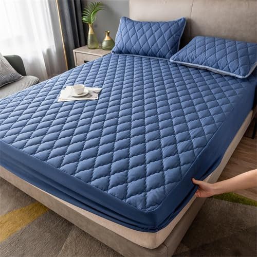 HAIBA wasserdichte Matratzenauflage 200 x 220cm inkontinenz spannbettlaken Bis 30 cm Matratzenhöhe Blau Gebürstete Polyester - Mikrofaser Spannbetttuch