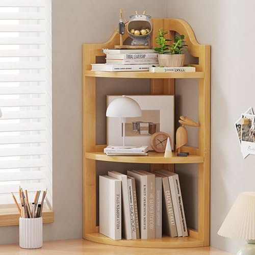 TRUNXUCL 3 Stufiger Eck Aufbewahrungs Organizer aus Bambus, Eckregal Organizer für Kleine Räume, Home Office, Küche, Badezimmer(Beige)