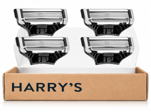 Harry’s Rasierklingen für Männer – 4 Ersatzklingen mit Präzisionstrimmer, 5 Anti-Reibungsklingen, Ersatzklingen Rasierer, Rasierklingen für Herren, Nassrasierer Klingen, Rasier Klingen Männer | In Deutschland entwickelte Ersatzklingen mit je 5 Klingen, Präzisionstrimmer und Gleitstreifen für Harry's Original Rasierer