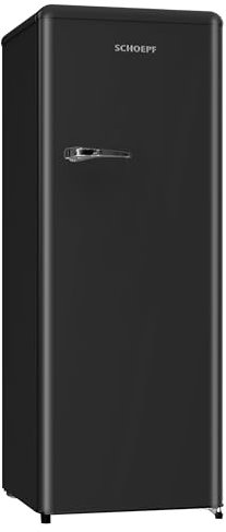 SCHOEPF – RKS245 Vollraum-Kühlschrank 145,6 cm – Retro Design – 238 L – LED-Beleuchtung – Höhenverst. Füße – 40 dB – Freistehend – Vintage Look - Getränkekühlschrank, Standardkühlschrank (Schwarz)