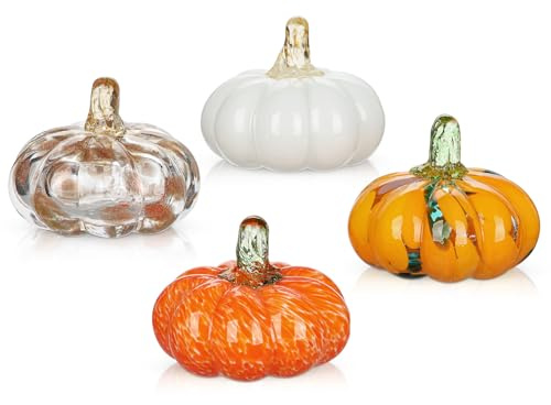 Briful Herbstliche Glas Kürbis Deko – 4er Set Handgefertigte Glas-Kürbisse für Herbst, Halloween & Erntedank – Dekoration für Tisch, Fensterbank, Regal & Wohnzimmer