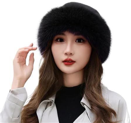 UYFRD Modische Wintermütze mit dickem pelzigem Haarband, flauschig, für Damen und Mädchen, Fellmütze, Winter, Outdoor, Ohrwärmer, Skimütze, Beanies, Mütze, Schwarz