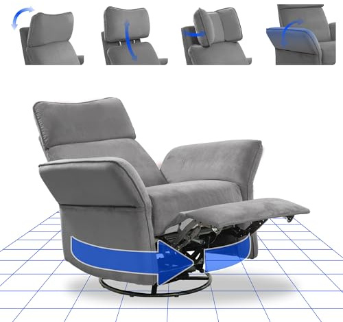 FLEXISPOT Cradle Sillón Relax, Sillon Eléctrico con Función Reclinable, Chaises Longues, Sillón Giratorio TV con Balancín, Reposacabezas 3D, Reposabrazos Ajustable, Respaldo Ajustable para Salón, Gris