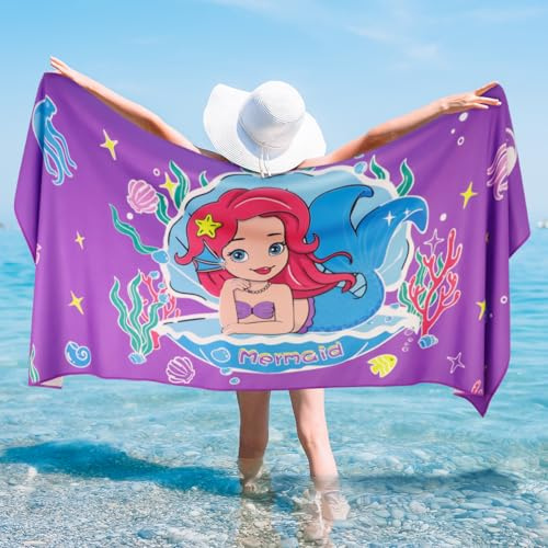 Toalla Playa Microfibra Sirena Niño, 75 x 150 CM Toallas de Playa Grandes Niña, Toallas Playa Infantil Secado Rápido Antiarena, Toallas Absorbente Suaves para Playa Baño Piscina Viaje Ducha Camping