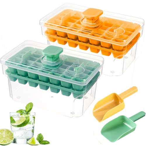 Eiswürfelform Eiswürfelbehälter mit Deckel und Eisschaufel 68 Fach Eiswürfel Große Wiederverwendbare Silikon Eiswürfelform Ice Cube Tray Silikonform für Cocktails Whisky Wein Eistee (C)