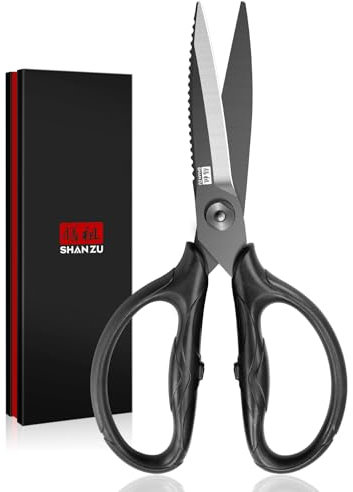 SHAN ZU Tijeras Cocina Resistentes, Tijeras de Cocina Profesionales de Acero inoxidable Japonés 5Cr15MoV, 21 cm Tijeras Multiusos para Aves y Carne con Estuche de Regalo, Chapado en Titanio Negro