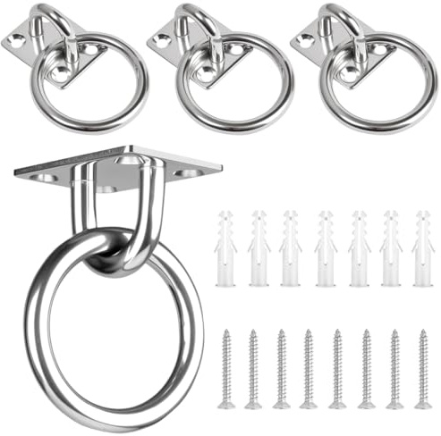 4 Pièces Crochet Suspension Plafond M5 en Inox avec Vis, 40 X 50mm Anneau Ancrage Mural Crochets de Fixation, Plaques à Oeil M5, Crochet Plafond Charge Lourde pour Voile D'ombrage, Fixation Plafond