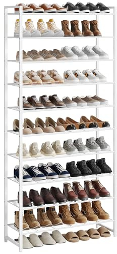 Nunsino Shoe Rack for Closet, Metal Shoe Organizer, 10 Tier Garage Shoe Rack Max Holds 50 Pairs,Shoe Storage Shelf,Entryway,White
