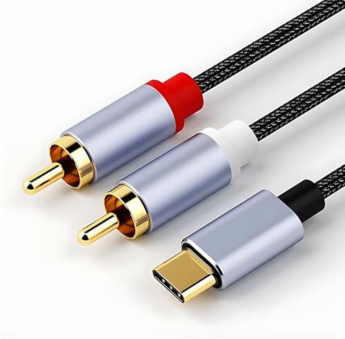 USB Type C to RCA Audio Cable, 1M Nylon USB C to RCA Cable, 2 Male RCA to 3.5mm Audio Aux Cables Compatible with iPhone 16/15 pro max ipad Xiaomi LG Huawei Samsung Pixel Tablet Car Stereos