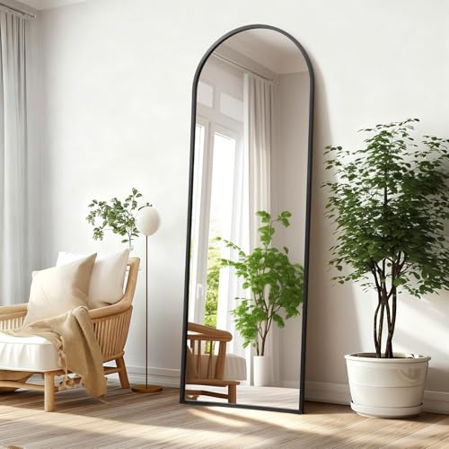 HLFMVWE Black Arched Full Length Mirror, 120L x 40W cm Floor Mirrors Aluminum Alloy Frame Full Body, Wall-Mounted Mirrors for Cloak Room, Bedroom, Living Room