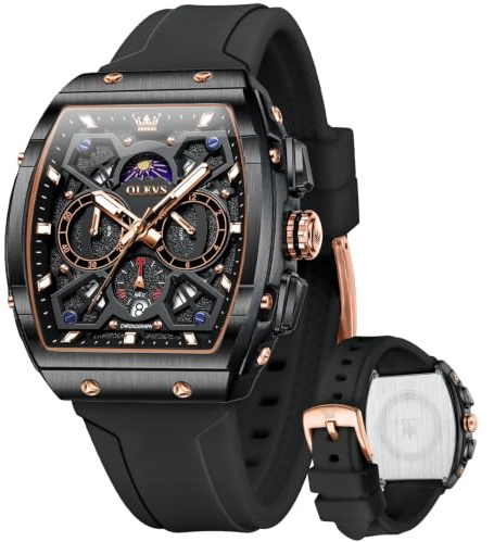 OLEVS Watches for Men Business Dress Moon Phase Chronograph Male Watch