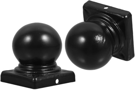 SEWACC 2pcs Black Iron Fence Post Caps Weatherproof Metal Finials for Square Posts Decorative Round Topper Enhancing Outdoor Aesthetics Artistic Design
