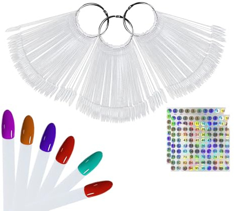 150 Pack Nail Swatch Sticks, Clear Plastic Nail Colour Display Sticks with Ring Holder, for Salon Practice, Nail Polish and Nail Art