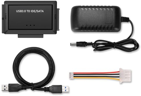 ZWWLRE IDE to USB 3.0 Adapter, USB C to SATA/IDE Hard Drive Adapter for 2.5/3.5 HDD SSD, with Power Supply, USB to SATA IDE Converter for Laptop/PC Data Recovery & Transfer (01)