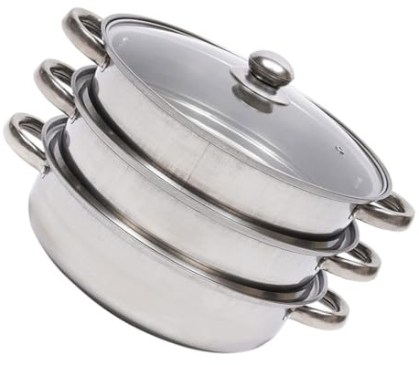 ULTECHNOVO Olla Vaporera De Acero Inoxidable 28 Cm 3 Niveles Gruesa Multifuncional Tapa Para Cocinar Al Vapor Hogar y Verduras