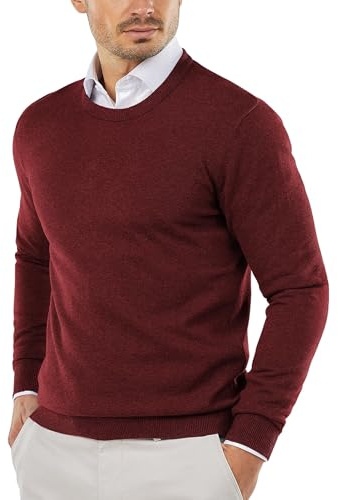 Cegerne Maglione Uomo Girocollo Manica Lunga Maglia Invernale Fine Maglia Sweater, Bordeaux, M