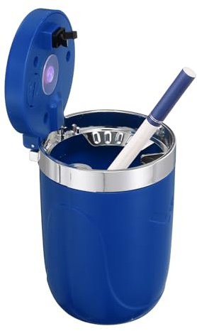 sourcing map Car Ashtray 4.02 x 2.76 ABS Plastic Detachable Ashtray with Lid and LED Light Portable Mini Vehicle Cup Holder Trash Can Universal Car Accessory for Auto Office Home, Blue