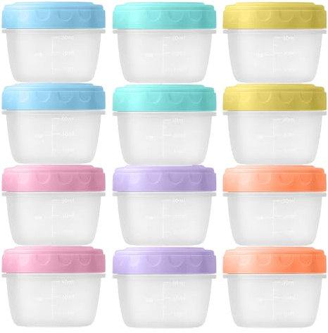 Weciau Contenitori Ermetici per Alimenti Piccoli, 12 Pezzi Contenitore Plastica con Coperchio Piccoli 80ml, Impilabili e Riutilizzabili, Senza BPA, Contenitore Snack per Snack, Yogurt, Frutta Freezer