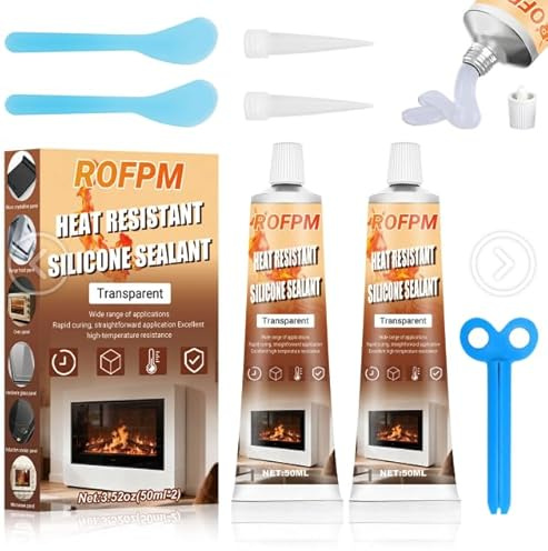 2PCS Hitzebeständiger Kleber, Transparent Hochtemperaturkleber, Feuerfestes Silikon, Schamottkleber, Ideal für Auto, Auspuff, Ofenschnurkleber, Backofentür, Herdplatten, Kaminen, Schornsteinen